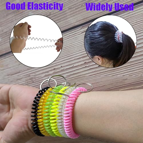 Smanzu 10 Pieces Colorful Wrist Coil Keychain Wristband Spiral Key Ring Bracelet Key Holder for Pool Gym ID Badge(Clear Multi Colors) - Image 3