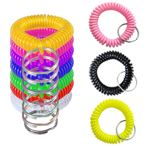 Smanzu 10 Pieces Colorful Wrist Coil Keychain Wristband Spiral Key Ring Bracelet Key Holder for Pool Gym ID Badge(Clear Multi Colors) - Image 1