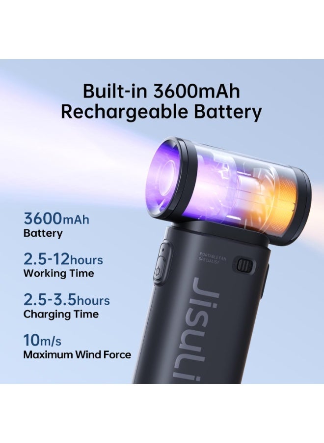 JISULIFE Turbo Hand Fan -  Ultra Power Pocket Fan, Unique Sleek Design, Mini Handheld Fan with 5 Speeds, Lanyard, USB Rechargeable Portable Fan for Travel,Women,Men, Mini Fan Game Changer -Black - Image 2