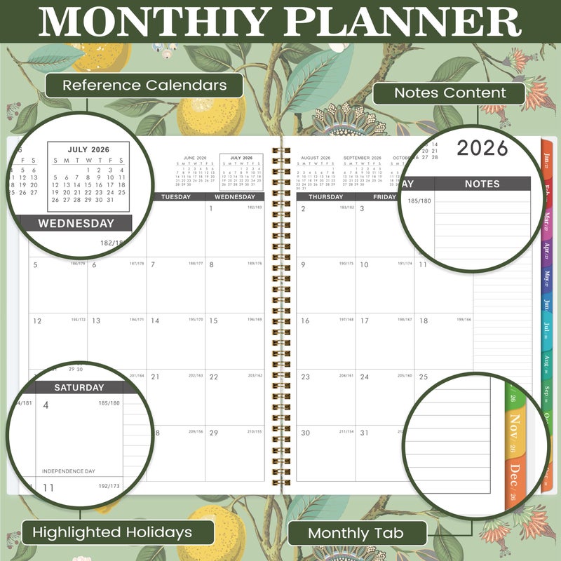 Shoparr Monthly Planner 2026-2027 - Planner 2026-2027, JUL 2026 - JUN 2027, 26-27 Monthly Planners 9" x 11" with Colorful Tabs, 12-Month Planner/Calendar with Pocket, Thick Paper, Twin-Wire Binding - Lemon - Image 3