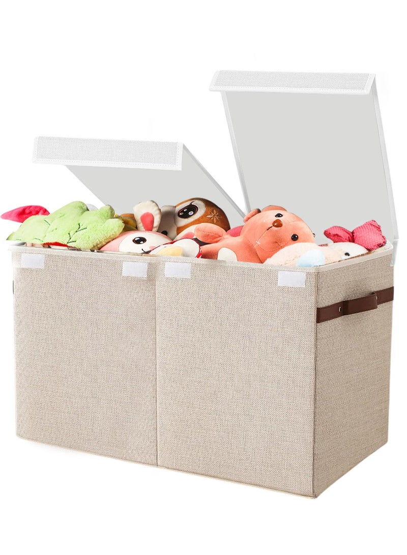 شو وو صندوق ألعاب قابل للطي بسعة كبيرة جدًا، صندوق تخزين منزلي، صناديق تنظيم تخزين الألعاب، حاوية سلال ملابس قابلة للطي مع غطاء، حاوية سلال بمقابض، قلاب مزدوج - Image 1