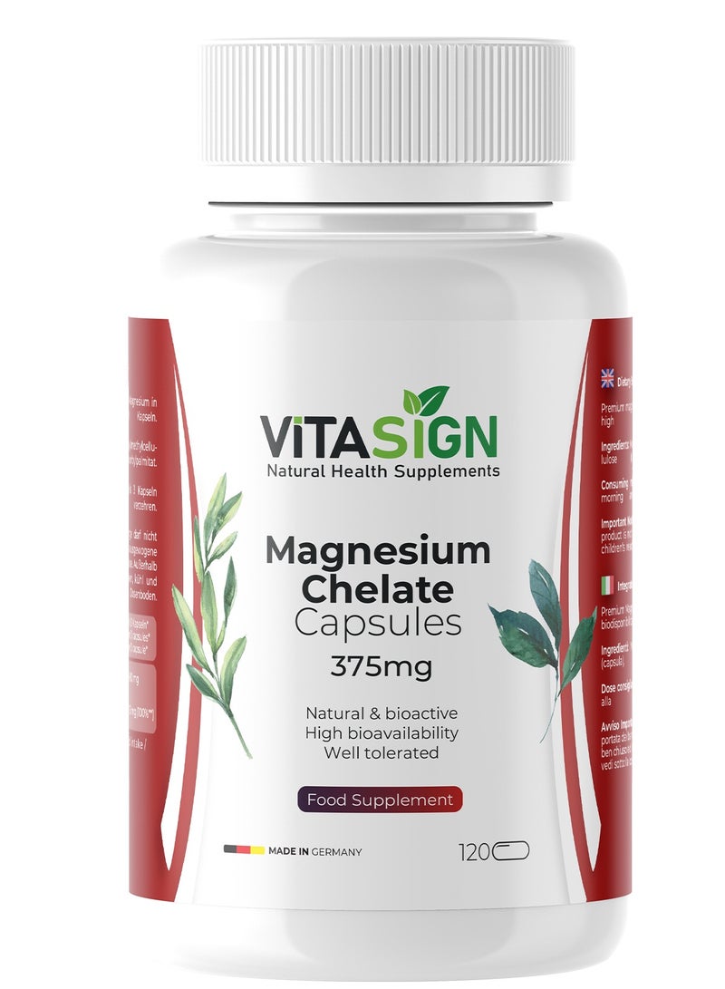 VITASIGN Premium Magnesium Chelate 375mg, 120 Vegan Capsules – Nerve & Muscle Function Support - Image 1