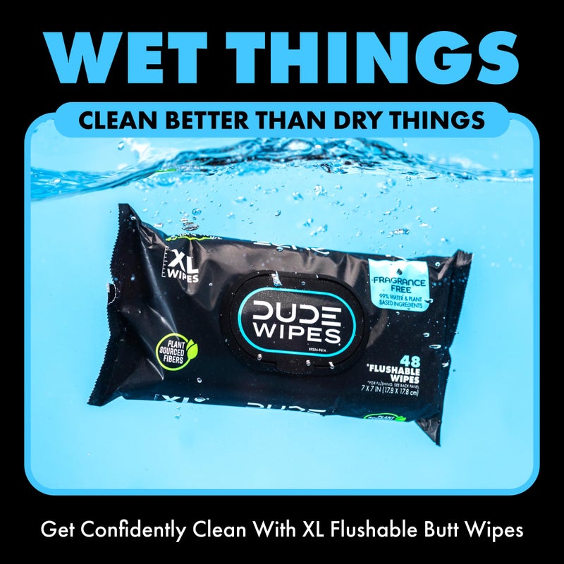 DUDE Wipes - Flushable Wipes - 6 Pack, 288 Wipes - Unscented Extra-Large Adult Wet Wipes - Vitamin-E & Aloe - Septic and Sewer Safe - Image 5