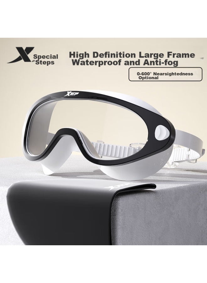 Xtep Adult Nearsighted Swimming Goggles For Men And Women, High-definition Anti-fog Waterproof Large Frame Professional Diving Swimming Gl, Black And White, 500 Degrees - Image 1