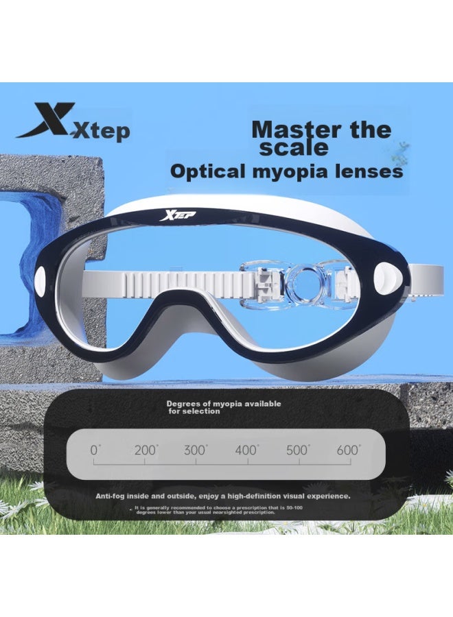 Xtep Adult Nearsighted Swimming Goggles For Men And Women, High-definition Anti-fog Waterproof Large Frame Professional Diving Swimming Gl, Black And White, 500 Degrees - Image 2