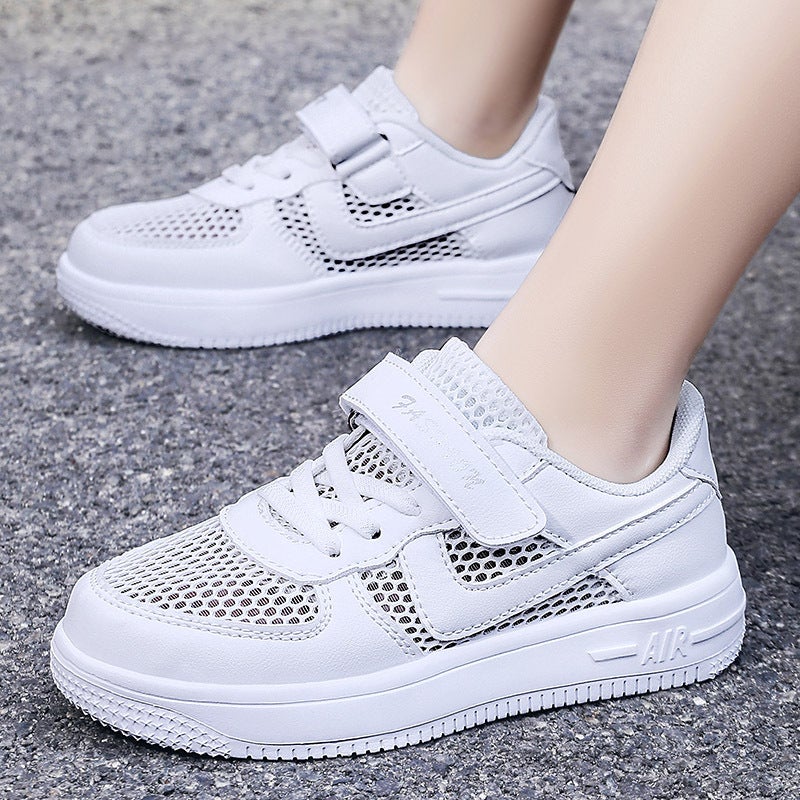 Childrens sneaker Summer New Breathable Hollow Mesh Campus White Shoes Non-slip Lightweight Trendy Boys and Boys Board Shoes M568Q [single net] white