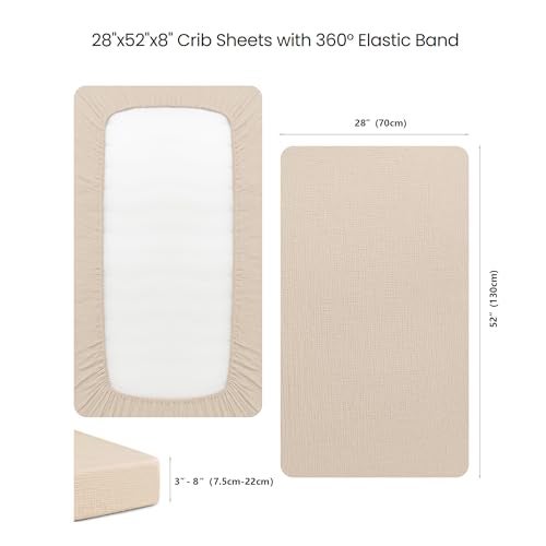 Konssy Muslin Crib Sheets for Girl Boy, 2 PCS Soft and Breathable Cotton Baby Sheets for Standard Crib Mattress, 52"x 28" (Blossom, Cream) - Image 5