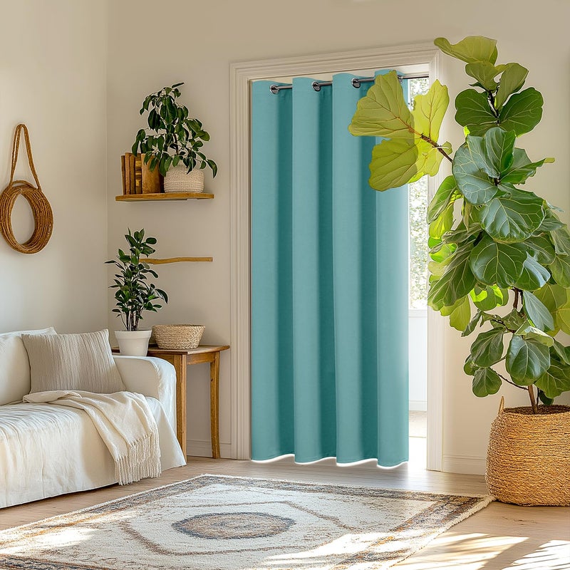 ChrisDowa Blackout Curtains 80 Inches Long for Doorways and Closets  Thermal Insulated Temporary Room Dividers (1 Panel  Aqua  52 x 80 Inch) - Image 2