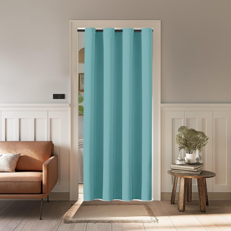 ChrisDowa Blackout Curtains 80 Inches Long for Doorways and Closets  Thermal Insulated Temporary Room Dividers (1 Panel  Aqua  52 x 80 Inch) - Image 1