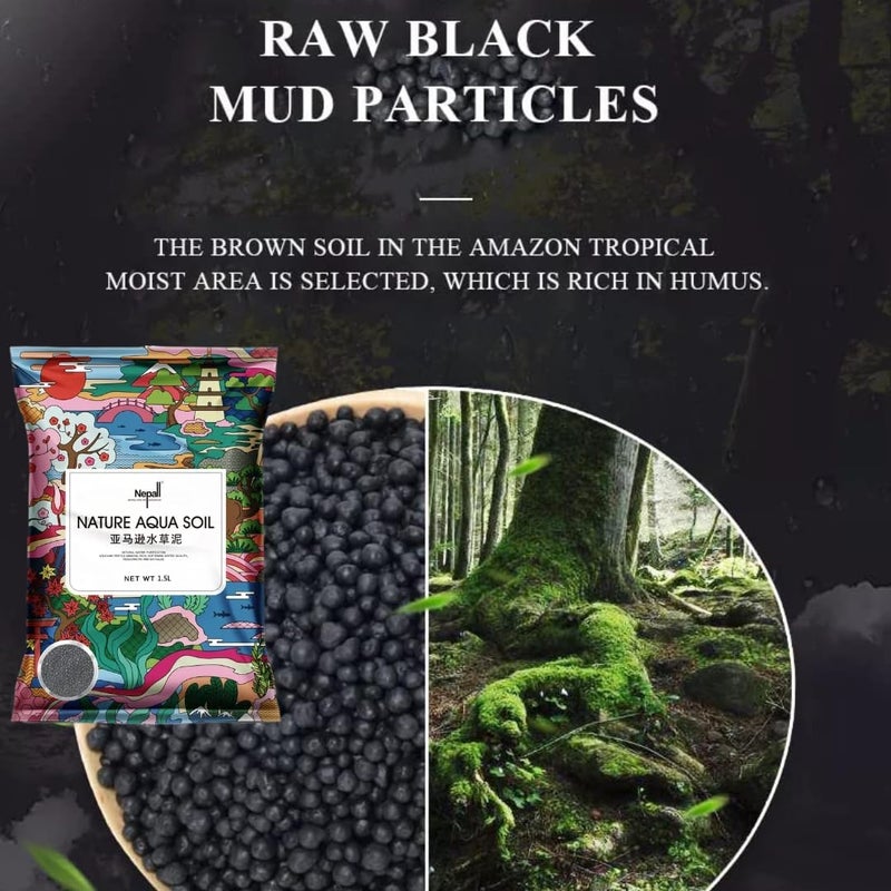 VAYINATO تربة أكوا نيبال من بيتزلايف وورلد 1.5 لتر | ركيزة حوض السمك المزروع للماء والعشب والطين للنباتات المائية الطبيعية والروبيان | بدون غموض | ماء صافٍ | مغذيات غنية - Image 2
