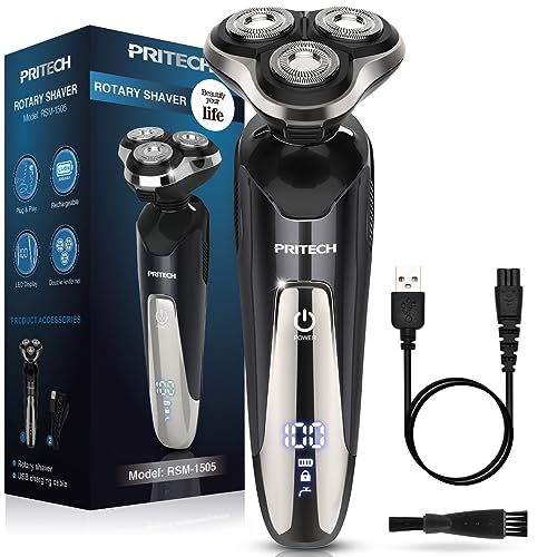 pritech Electric Razor for Men - Rechargeable Electric Shaver for Men, Rechargeable Waterproof Wet Dry Cordless Razor - Image 1