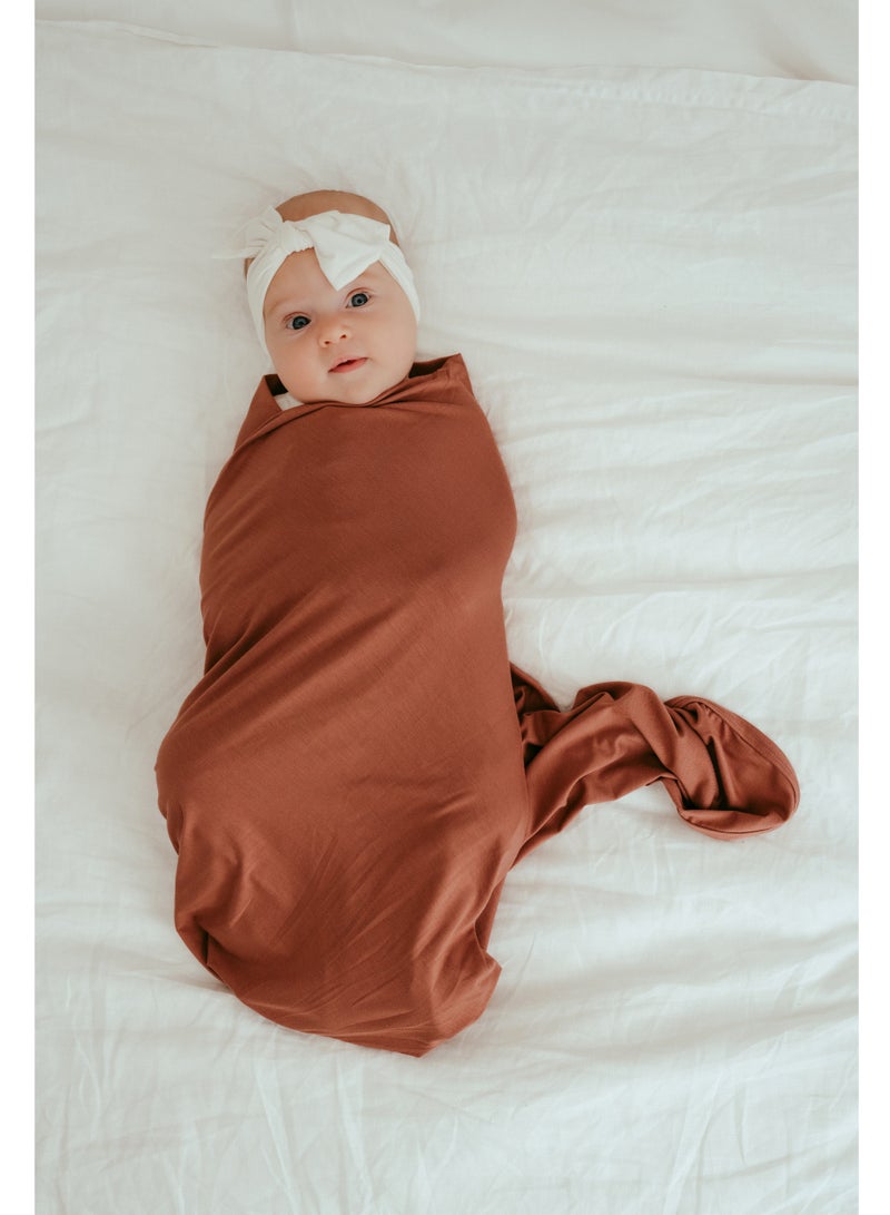 Anvi Baby Stretchy Bamboo Spandex Swaddle & Hat- Chocolate - Image 2