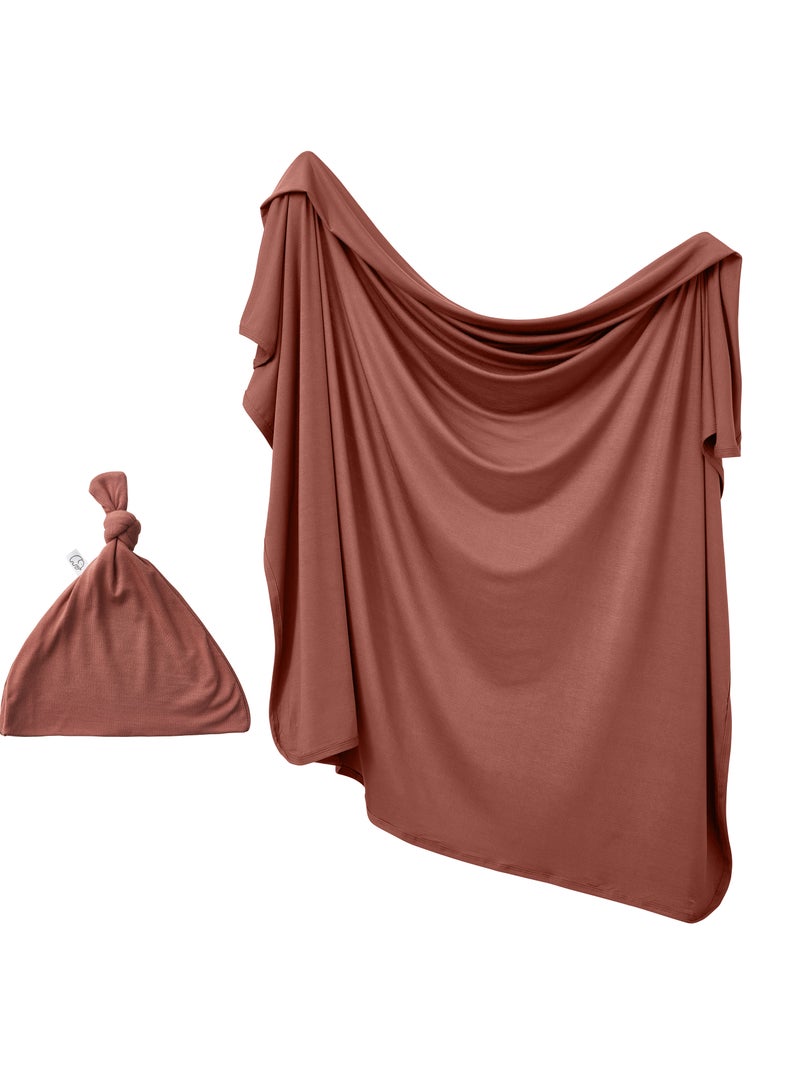 Anvi Baby Stretchy Bamboo Spandex Swaddle & Hat- Chocolate - Image 1