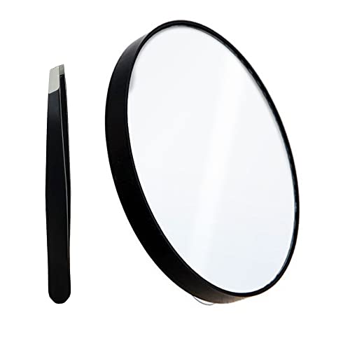 TTSAM 10X Magnifying Makeup Mirror with 1 Tweezers Portable Round Mirror 2 Suction Cups Travel Set for Eyebrow Tweezing Blackhead Blemish Removal Bathroom Magnified Cosmetic Mirror (Diameter 4.3 inches) - Image 1