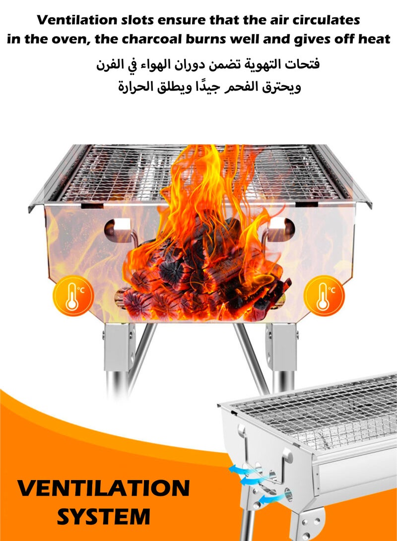 DBLEW Portable Foldable Charcoal BBQ Grill 73x33cm Large Capacity Stainless Steel Barbecue Rack with Stand, Anti-Scald Mesh Grill Clip for Outdoor Garden Parties, Mutton Kebabs, Chicken, Sausage, and Beef Boti Cooking for 5-15 People - Image 4