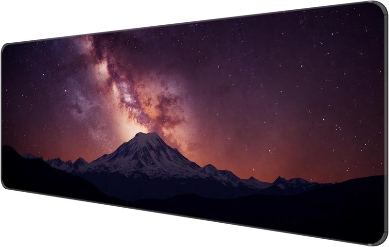 Dynippy Thin Extended Gaming Mouse Pad （31.5 * 11.8 * 0.08 inch） with Stitched Edges Large Mousepad Long XXL Keyboard and Mouse pad Desk Mat for Gaming Office & Home - Mountain Under The Starry Sky - Image 1