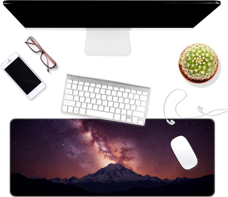 Dynippy Thin Extended Gaming Mouse Pad （31.5 * 11.8 * 0.08 inch） with Stitched Edges Large Mousepad Long XXL Keyboard and Mouse pad Desk Mat for Gaming Office & Home - Mountain Under The Starry Sky - Image 3