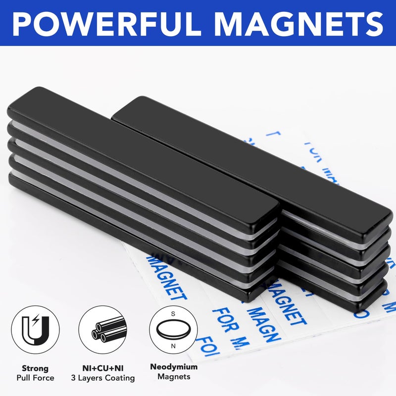 MIKEDE Neodymium Magnets - 5 Pack Black Super Strong Bar Magnets with Adhesive Backing, Waterproof Heavy Duty Rare Earth Strips for DIY, Craft, and Science - 60x10x3 mm - Image 5