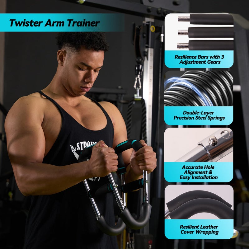 AuroraSynth Twister Arm Trainer for Men & Women - Adjustable Hydraulic Power Twister, Upper Body Strength Training Equipment for Home Gym, Chest Expander, Biceps Workout Machine (Blue) - Image 3