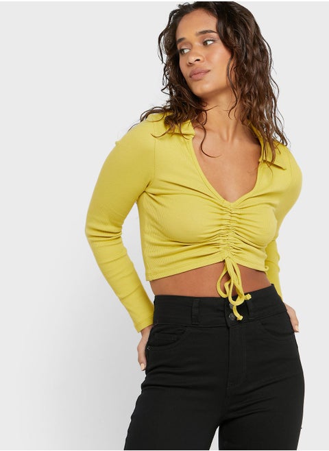 Ruched Front Tie Detail Crop Top