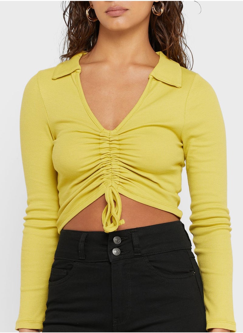 NEW LOOK - Ruched Front Tie Detail Crop Top - Image 1