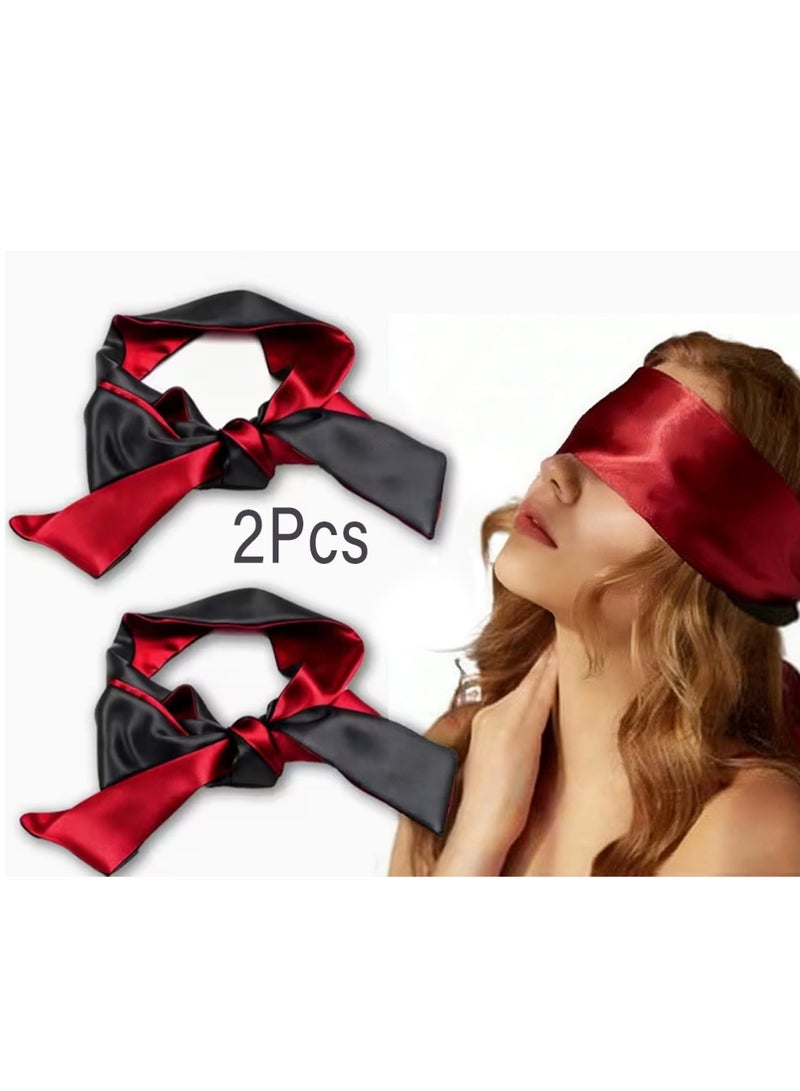 Bincoo 2 Pack Sleeping Mask Satin Eye Mask 150 cm, Adjustable Satin Blindfold Soft Eye Covers(Black Rose Red) - Image 1