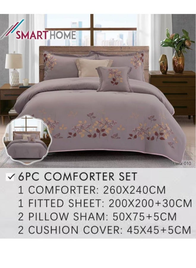 سمارت هوم طقم لحاف مطرز نفرين نظام وجهين مفرش مكون من ٦ قطع , لحاف بحشوة ٦ قطع , مايكروفايبر100% لحاف مقاس٢٤٠ في٢٦٠سم - Image 1