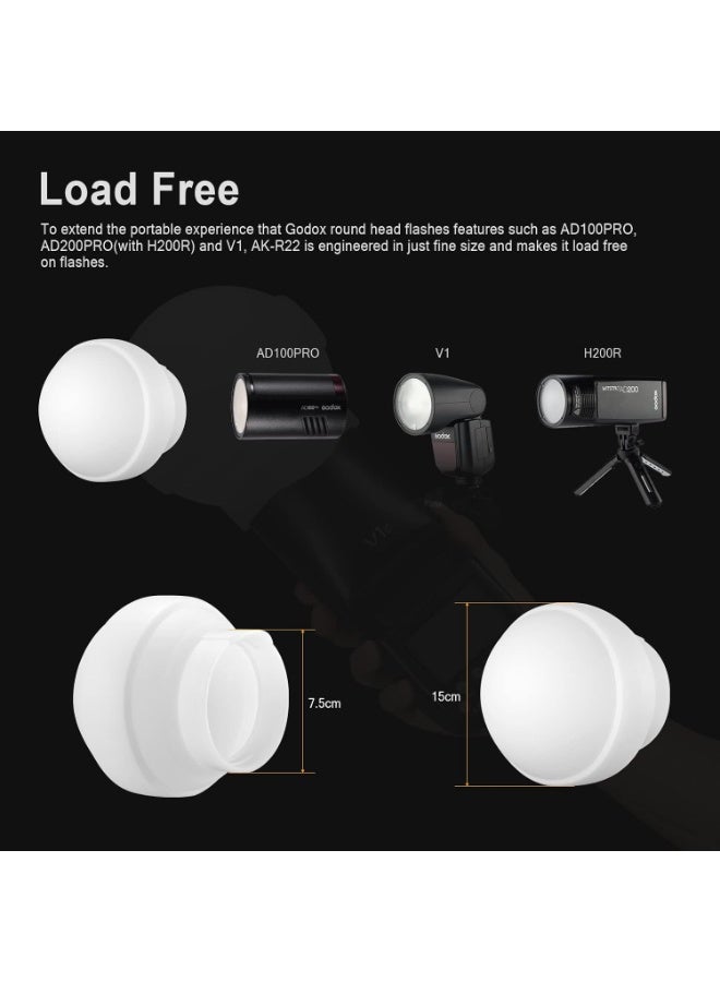 Godox AK-R22 Collapsible Diffusion Dome Flash Diffuser for Godox V1 Series, AD100Pro, AD200Pro - Image 4