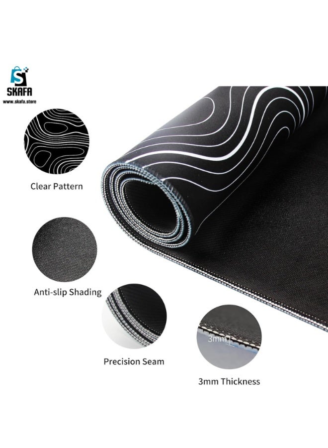 سكافا لوحة ماوس ألعاب كونتور طبوغرافية بحواف مخيطة | حصيرة مكتبية للخريطة الطبوغرافية باللون الأسود | لوحة ماوس ممتدة بحجم XL مع قاعدة مضادة للانزلاق | وسادة مكتب رائعة للوحة المفاتيح والماوس. (أسود) - Image 2