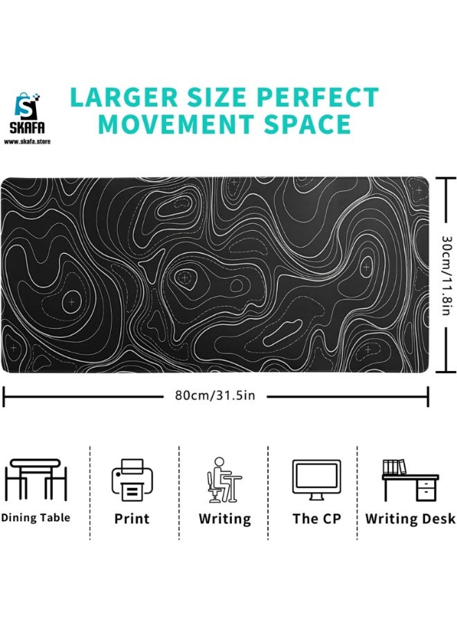 سكافا لوحة ماوس ألعاب كونتور طبوغرافية بحواف مخيطة | حصيرة مكتبية للخريطة الطبوغرافية باللون الأسود | لوحة ماوس ممتدة بحجم XL مع قاعدة مضادة للانزلاق | وسادة مكتب رائعة للوحة المفاتيح والماوس. (أسود) - Image 3