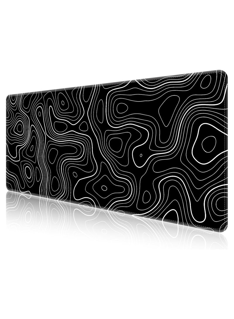 سكافا لوحة ماوس ألعاب كونتور طبوغرافية بحواف مخيطة | حصيرة مكتبية للخريطة الطبوغرافية باللون الأسود | لوحة ماوس ممتدة بحجم XL مع قاعدة مضادة للانزلاق | وسادة مكتب رائعة للوحة المفاتيح والماوس. (أسود) - Image 1