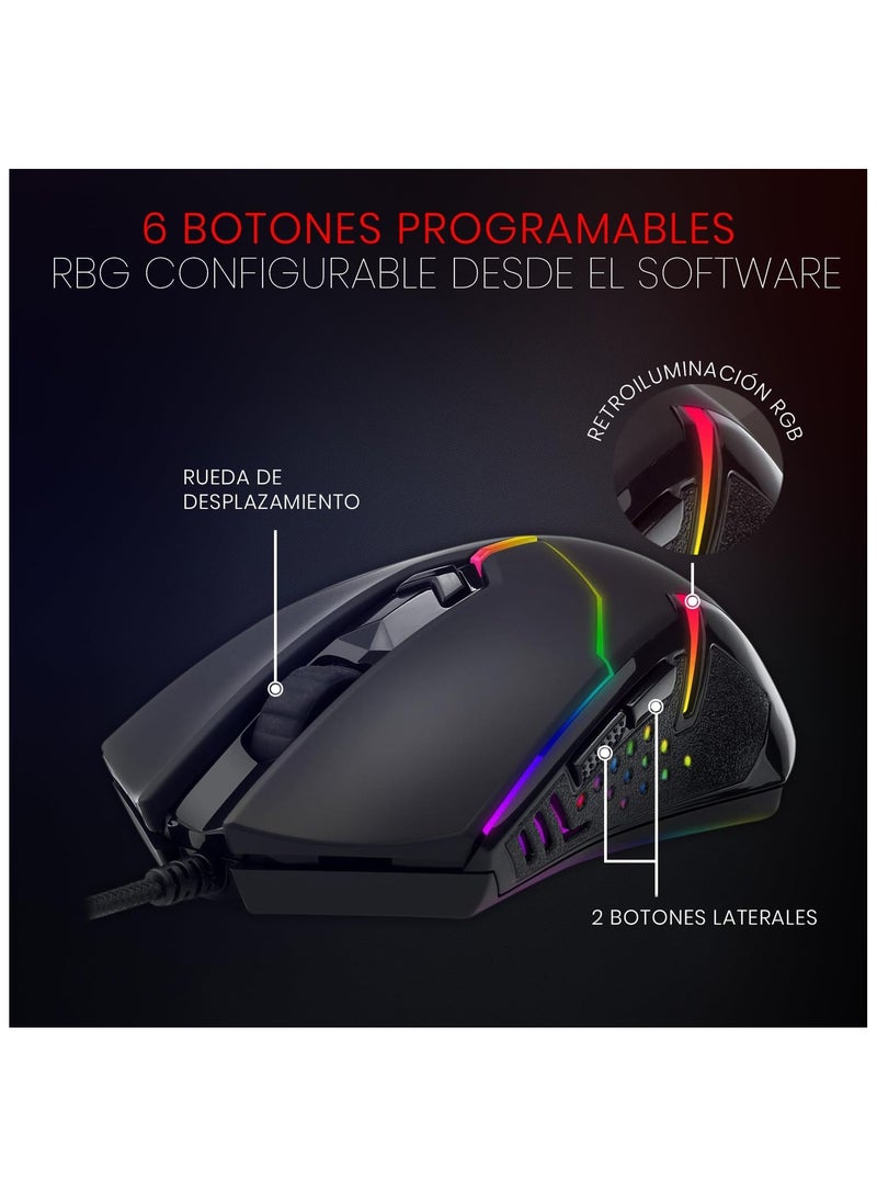 ريدراجون ماوس الألعاب Redragon M601-3، كابل USB بإضاءة خلفية LED حمراء، 3200 نقطة في البوصة، 6 أزرار، ماوس الألعاب المريح Centrophorus للكمبيوتر الشخصي. - Image 5