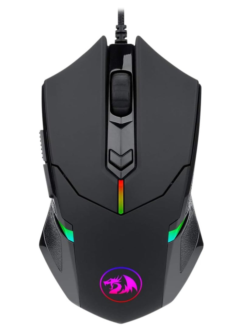 ريدراجون ماوس الألعاب Redragon M601-3، كابل USB بإضاءة خلفية LED حمراء، 3200 نقطة في البوصة، 6 أزرار، ماوس الألعاب المريح Centrophorus للكمبيوتر الشخصي. - Image 1