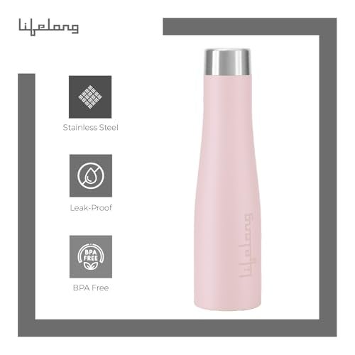 Lifelong Stainless Steel Water Bottle 900ml | Durable, Leak-Proof, Easy Grip, Rust Free, Easy-to-Clean, Odour-Free Bottle with Secure Cap for School, Travel, Gym & Work (LLBT03BP, Blush Pink) - Image 2