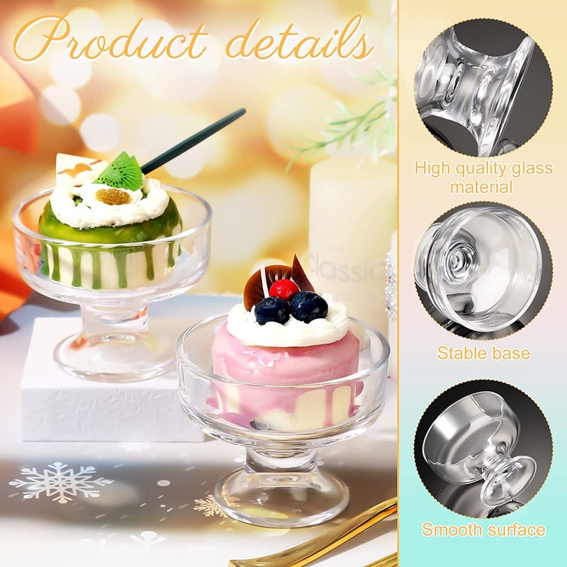 KELVEE Glass Dessert Bowls Set of 6 Crystal Glass Bowls for Ice Cream Fruit Pudding Snack Cereal Nuts Premium Glass Serving Dishes Mini Trifle Bowl 150ml - Image 3