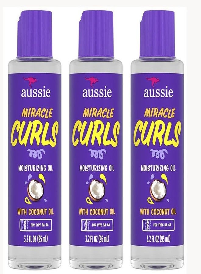 Aussie Miracle Curls Defining Oil Hair Treatment, 3 Pack, Coconut and Australian Jojoba Oil, For Dry, Curly, Kinky and Wavy Hair, Reduce Frizz and Add Shine, Paraben Free Formula, 3.2 oz Each - Image 1
