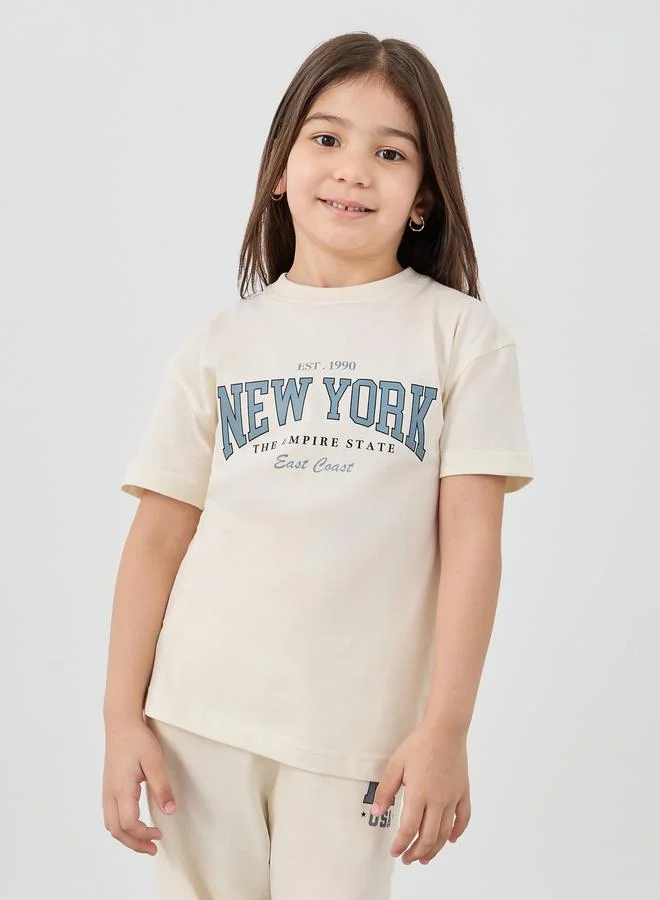Styli Styli Slogan Print T-Shirt and Wide Leg Joggers Set