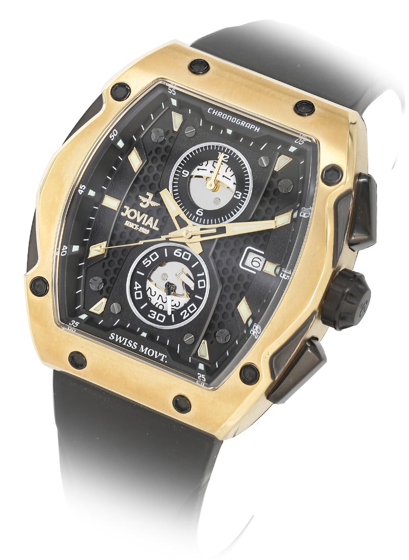 Jovial JOVIAL  1525GGRC13E, Bold Chronograph Design
Striking tonneau case, Swiss movement, and full chronograph function—built for a bold, sporty look with precision timing.  - Image 2