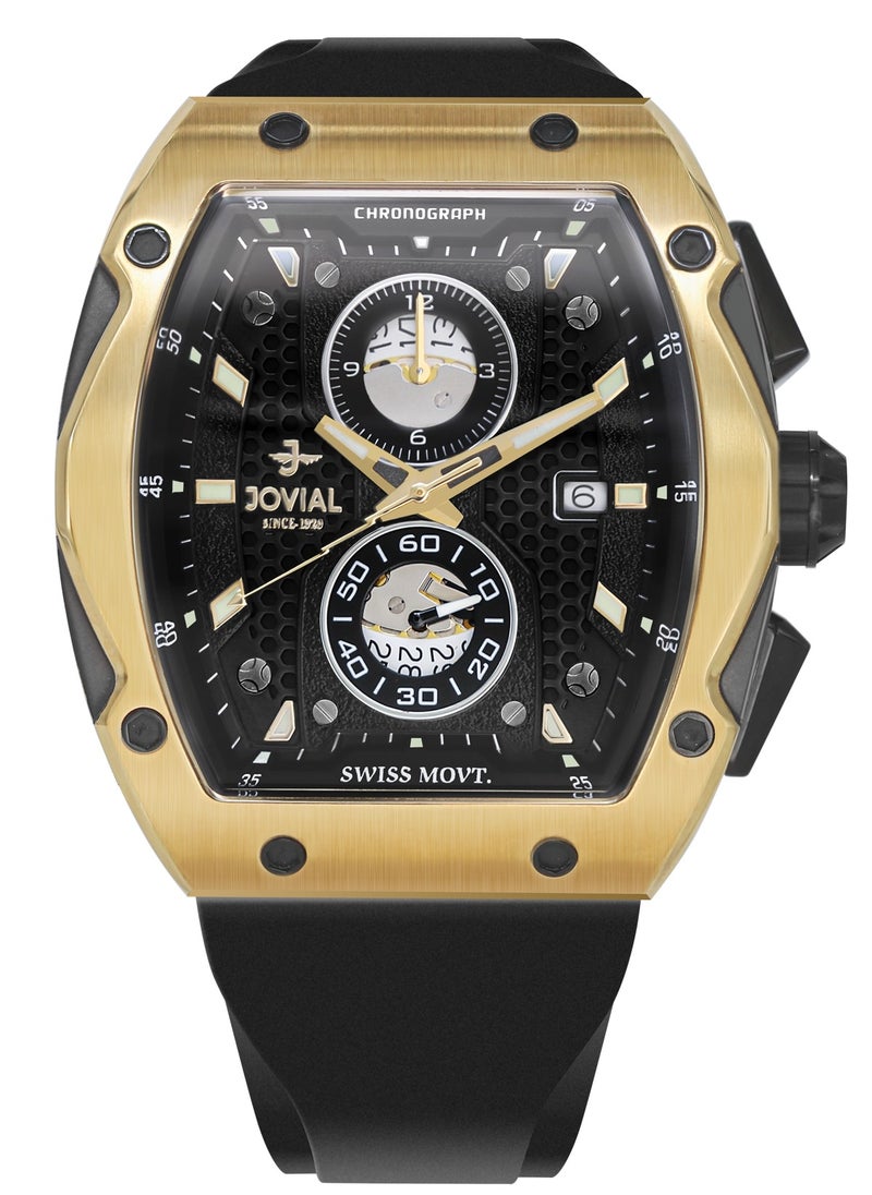 Jovial JOVIAL  1525GGRC13E, Bold Chronograph Design
Striking tonneau case, Swiss movement, and full chronograph function—built for a bold, sporty look with precision timing.  - Image 1