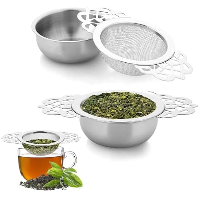 GraGra 2Pcs Small Fine Mesh Tea Strainers Stainless Steel Small Fine Mesh Tea Strainers With Bowl Double Wing Extender Bowl Design For Loose Tea Juice Coffee Silver - Image 1