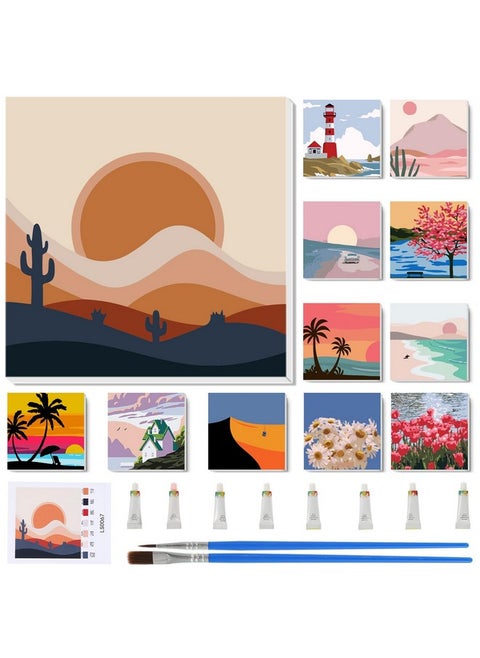 12 Sets Paint By Numbers With Frame For Adult Beginners Canvas, Diy Acrylic Paint By Number Canvas For Painting Party And Classroom Activity And Gift For Birthday, 8 X 8 Inch(Summer)