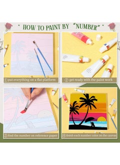 Nezyo 12 Sets Paint By Numbers With Frame For Adult Beginners Canvas, Diy Acrylic Paint By Number Canvas For Painting Party And Classroom Activity And Gift For Birthday, 8 X 8 Inch(Summer)  - Image 3