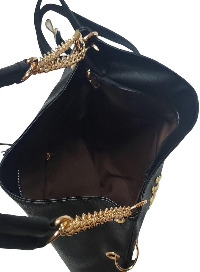 Teanea حقيبة كتف كبيرة مرصعة بالمسامير من الجلد الصناعي من تانيا، لون أسود - Image 5