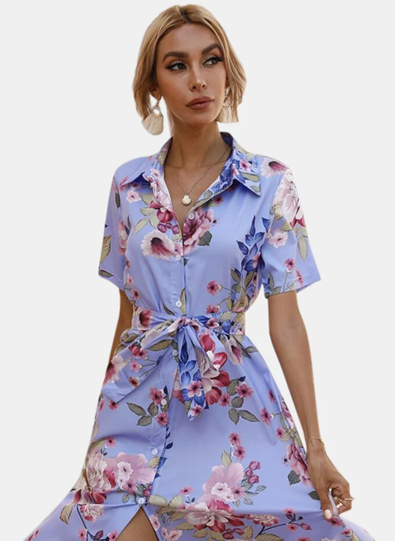 YUNIQEE Blue Floral Printed Dress