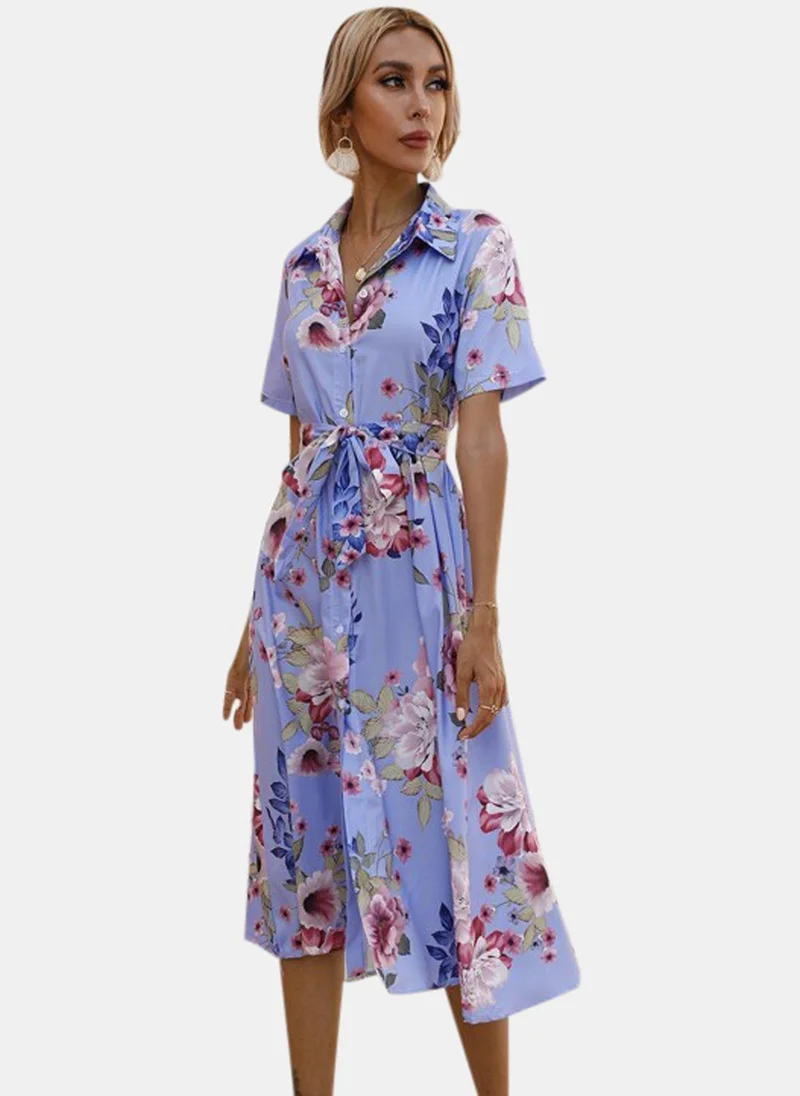 YUNIQEE Blue Floral Printed Dress