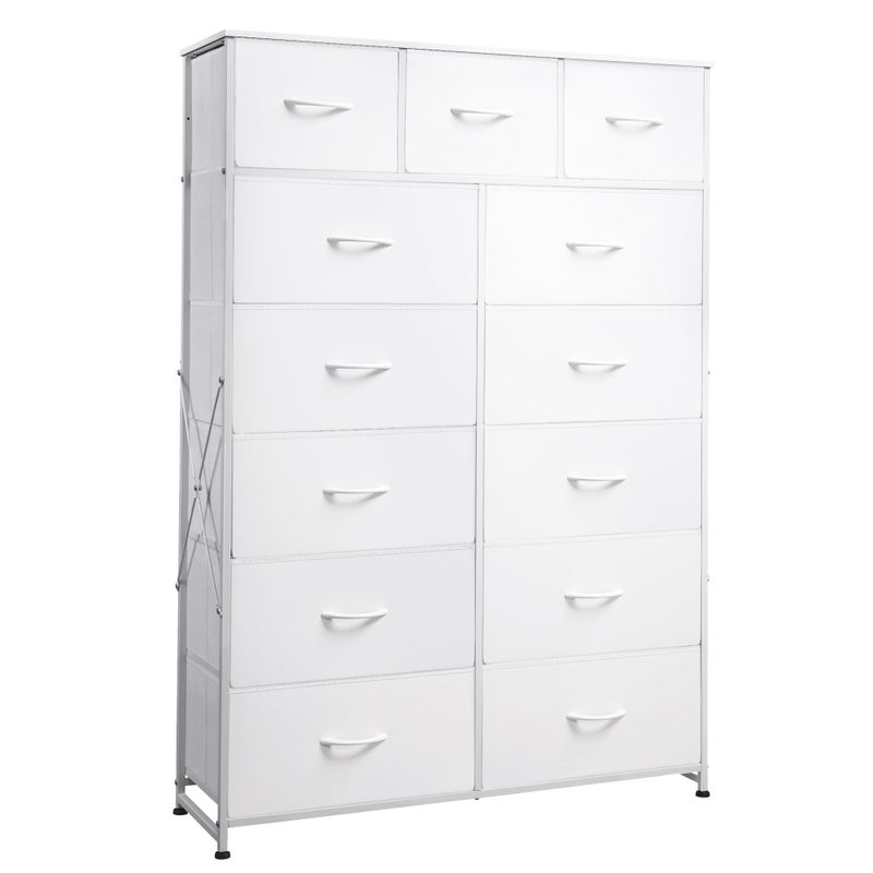 Wlive WLIVE Tall Dresser for Bedroom with 13 Drawers Storage Dresser Organizer Unit Fabric Dresser for Bedroom Closet Chest of Drawers with Fabric Bins Steel Frame Wood Top White