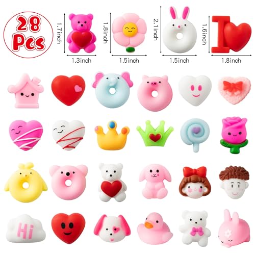 Haooryx Valentines Day Greeting Gifts Cards with Mochi Squishy Toys 28Pcs Mini Kawaii Heart Rose Stress Relief Squishy Sets for Kids Valentines Day School Classroom Prize Party Favor Gift Exchange - Image 5