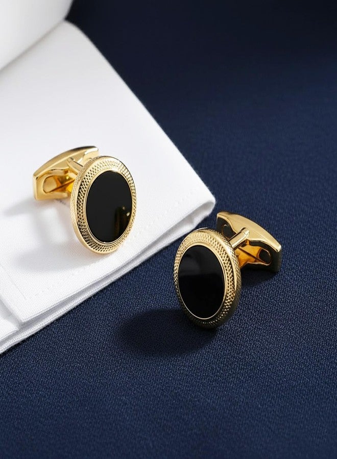 Peora Gold Plated Black Round Classic Cufflinks Bussiness & Occasion Gift for Men - Image 3