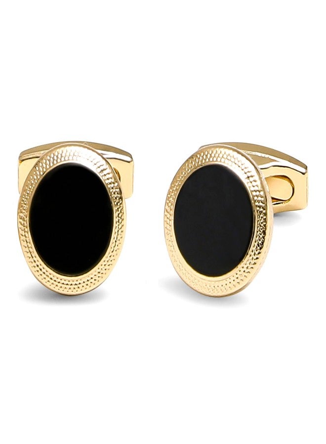 Peora Gold Plated Black Round Classic Cufflinks Bussiness & Occasion Gift for Men - Image 1