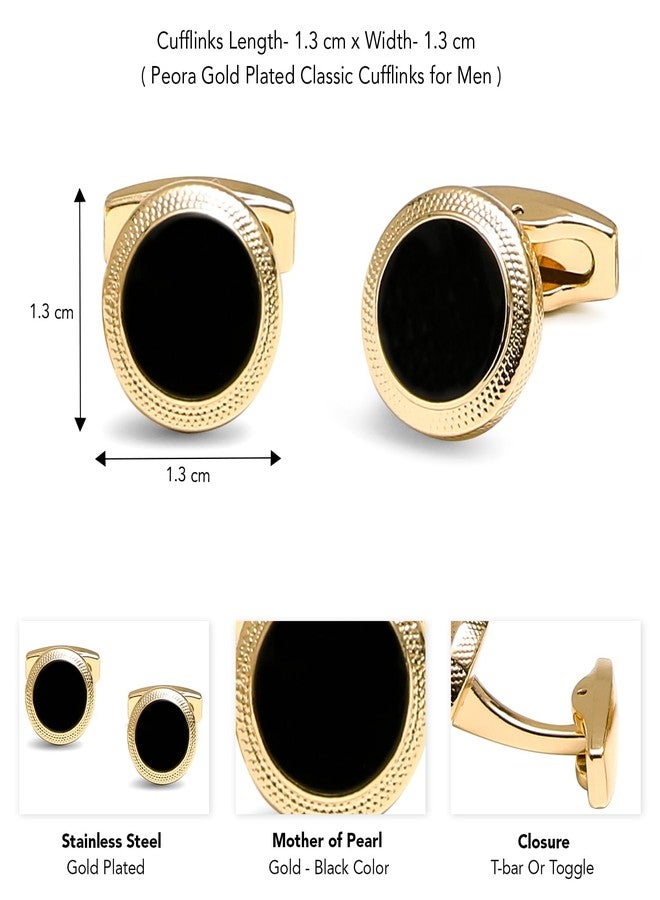 Peora Gold Plated Black Round Classic Cufflinks Bussiness & Occasion Gift for Men - Image 4